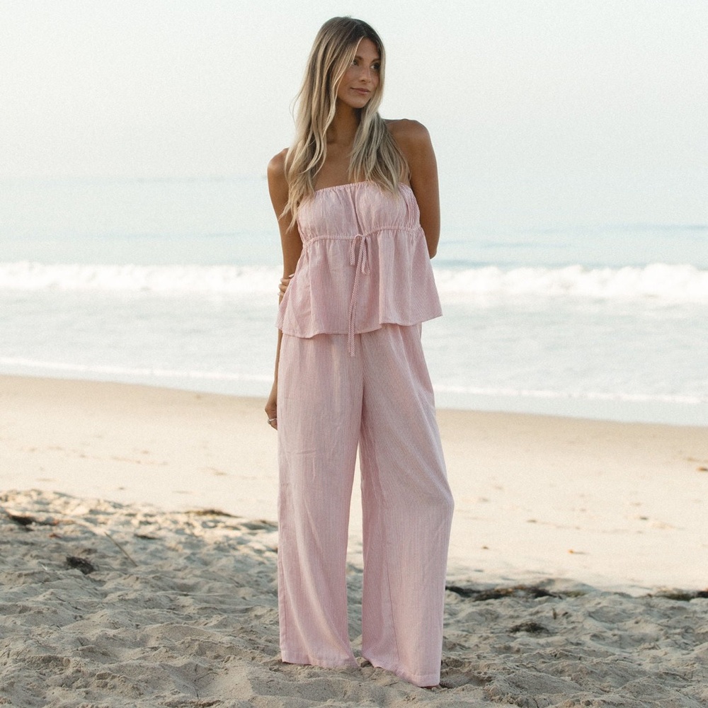 Solai The Label To the Beach Striped Woven Strapless Set